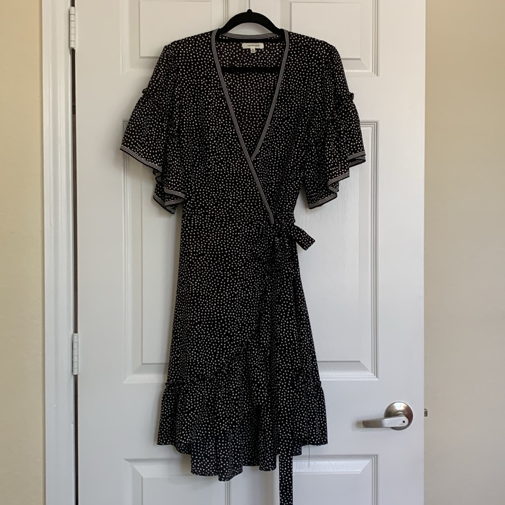 Max Studio Black and White Polka Dot Wrap Dress